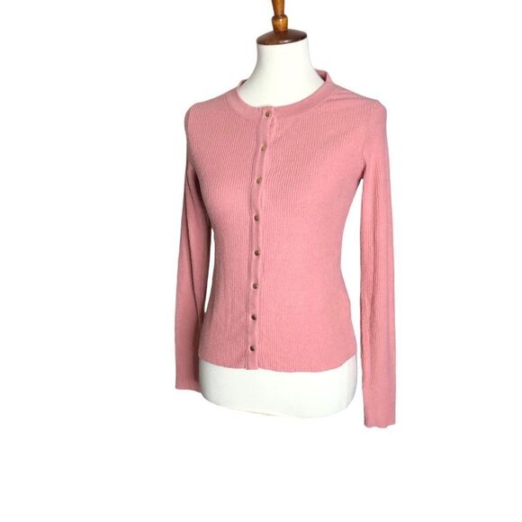Nation Ltd Snap Front Ribbed Cardigan Sweater Pink Size Small - Picture 1 of 12
